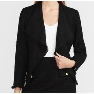 Express Raw Hem Draped Bouble Tweed Blazer Black, Women's XL